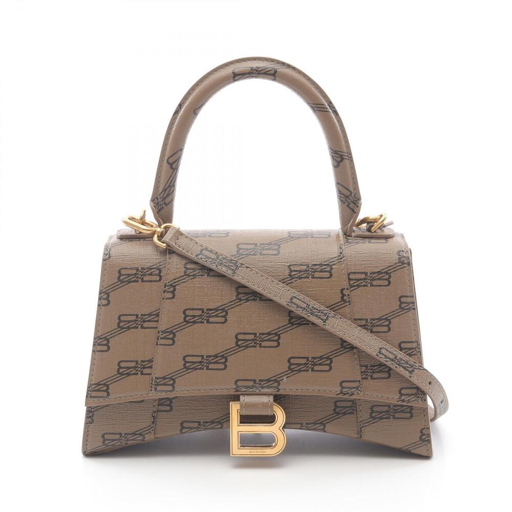 Balenciaga Hourglass Monogram Handbag Canvas Brown